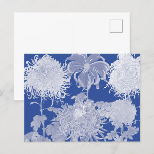 Blue White Vintage Chinoiserie Blommönster Helg Vykort