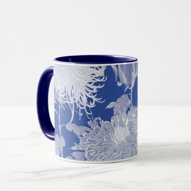 Blue White Vintage Chinoiserie Blommönster Mugg (Framsida vänster)