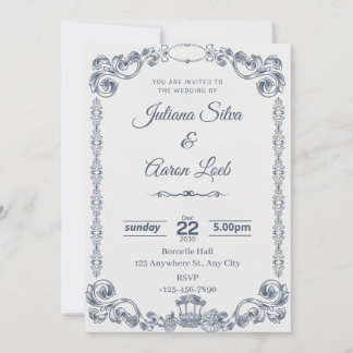 Blue White Vintage Classic Elegant Wedding Invitat Inbjudningar