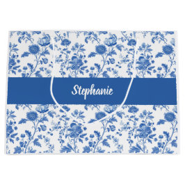 Blue White Vintage Floral Monogram Name