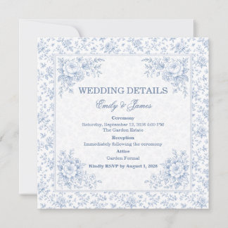 Blue & White Vintage Floral Wedding invitation Inbjudningar