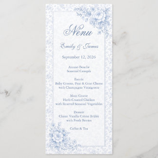 Blue & White Vintage Floral Wedding menu メニュー Meny