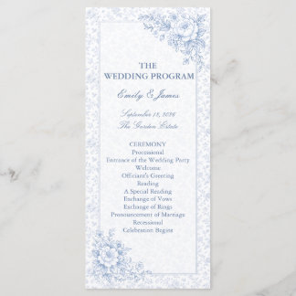 Blue & White Vintage Floral Wedding program プログラム