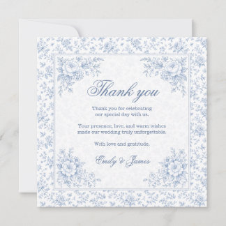 Blue & White Vintage Floral Wedding Thank you card Tack Kort