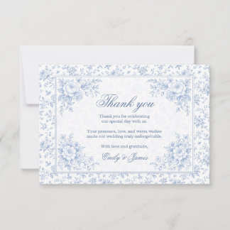 Blue & White Vintage Floral Wedding Thank you card Tack Kort