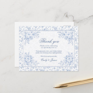 Blue & White Vintage Floral Wedding Thank you card Vykort