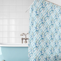 Blue White Watercolor Floral Diagonal Stripe