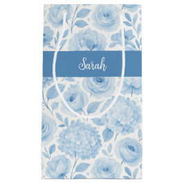 Blue White Watercolor Floral Monogram Name