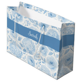 Blue White Watercolor Floral Monogram Name