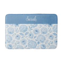 Blue White Watercolor Floral Monogram Name