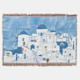 Blue & White Watercolor Santorini Grekland Filt