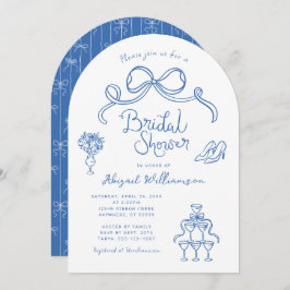 Blue White Whimsical Hand plockade Möhippa Inbjudningar