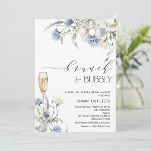 Blue White Wildblommor Brunch Bubly Möhippa Inbjudningar