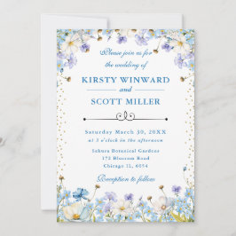 Blue White Wildblommor Glöm mig Nots Bröllop Inbjudningar