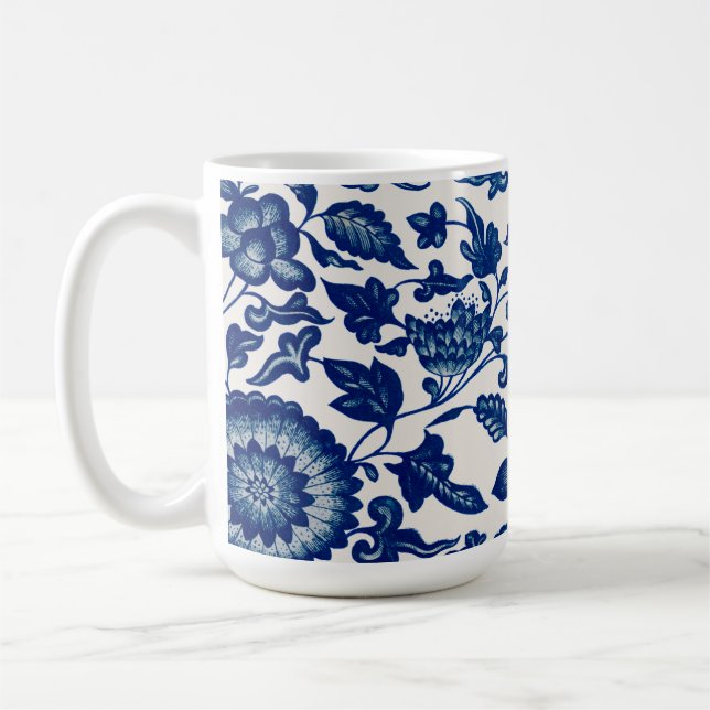 Blue White Wildflower French Country Chinoiserie  Kaffemugg (Vänster)