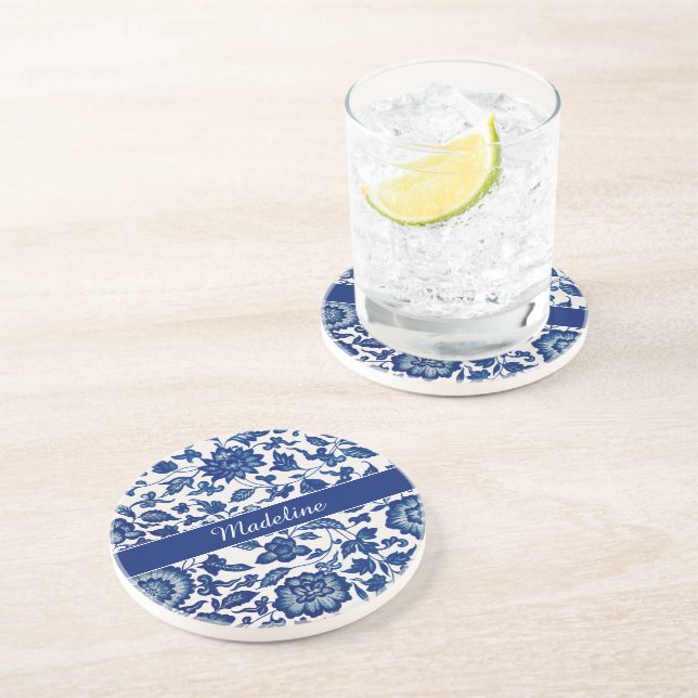 Blue White Wildflower French Country Custom Name  Underlägg (Sidan)