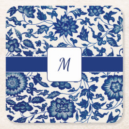 Blue White Wildflower French Country Custom Name Underlägg Papper Kvadrat