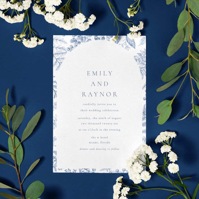 Blue White Willow Blommigt Bröllop Inbjudningar (Blue White Willow Floral Wedding Invitation)