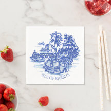 Blue White Willow Rabbit Island Whimsical Classic