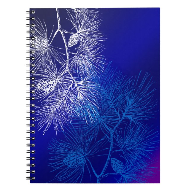 Blue White Winter Gräs Mönster Anteckningsbok Med Spiral (Framsidan)