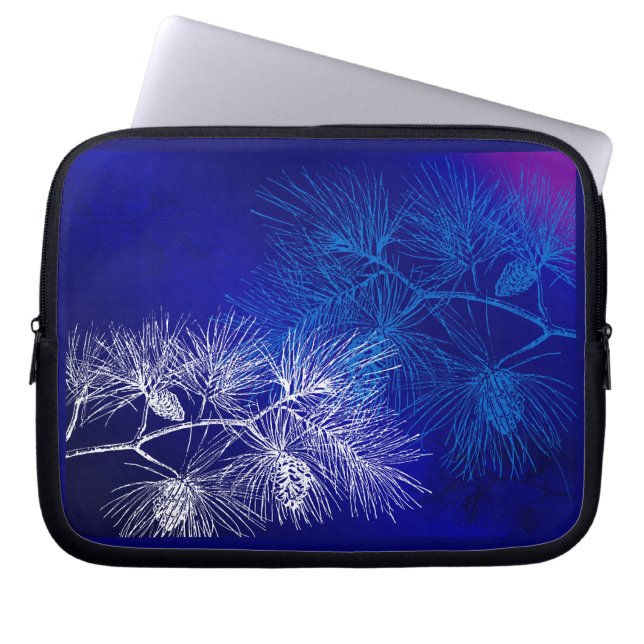 Blue White Winter Gräs Mönster Laptop Sleeve (Framsidan)