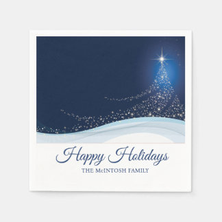 Blue white winter snow Christmas tree editable Pappersservett