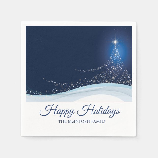 Blue white winter snow Christmas tree editable  Pappersservett (Framsidan)