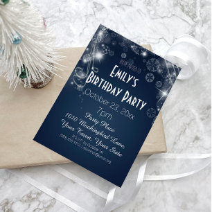 Blue & White Winter Wonderland Birthday Party Inbjudningar