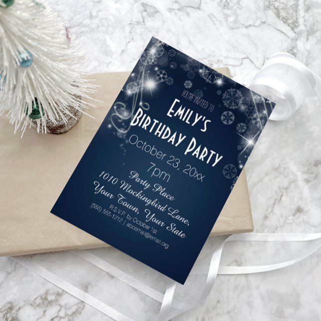 Blue & White Winter Wonderland Birthday Party Inbjudningar (Skapare uppladdad)