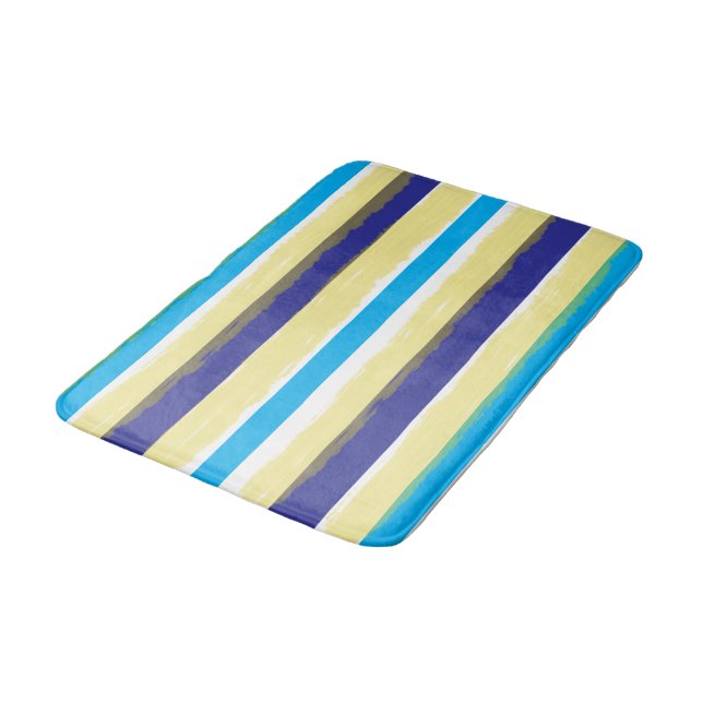 Blue White Yellow Summer Stripes Badrumsmatta (Vinklad)