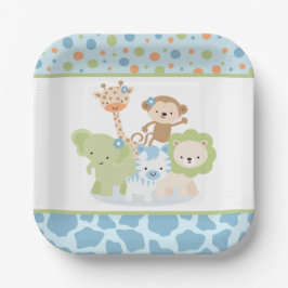 Blue Wild Safari Jungle Animals Party Paper Plate
