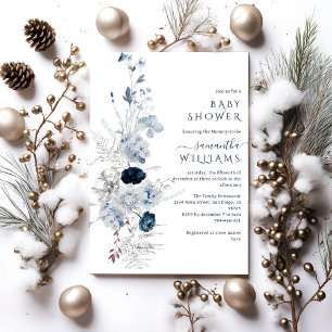 Blue Wildblomboho Winter Baby Shower Inbjudningar