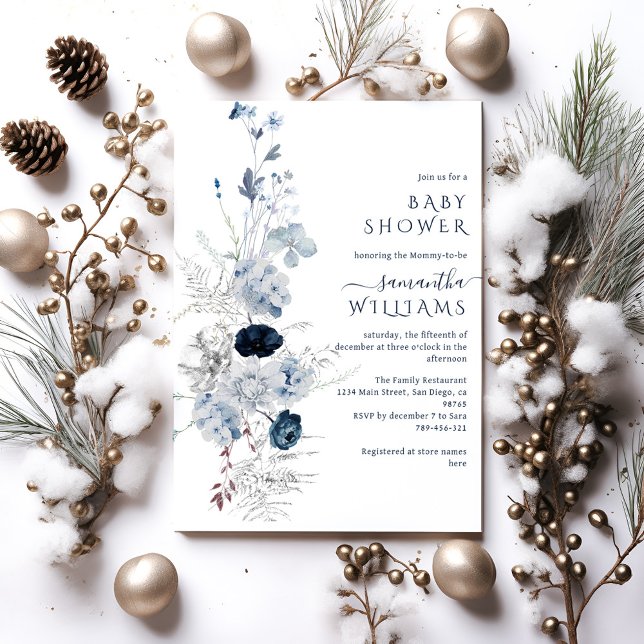Blue Wildblomboho Winter Baby Shower Inbjudningar (Skapare uppladdad)
