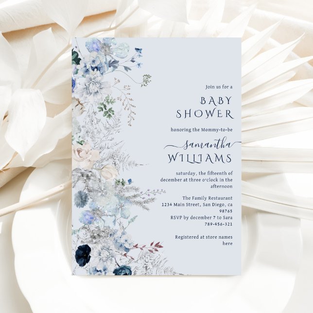 Blue Wildblomboho Winter Baby Shower Inbjudningar (Skapare uppladdad)