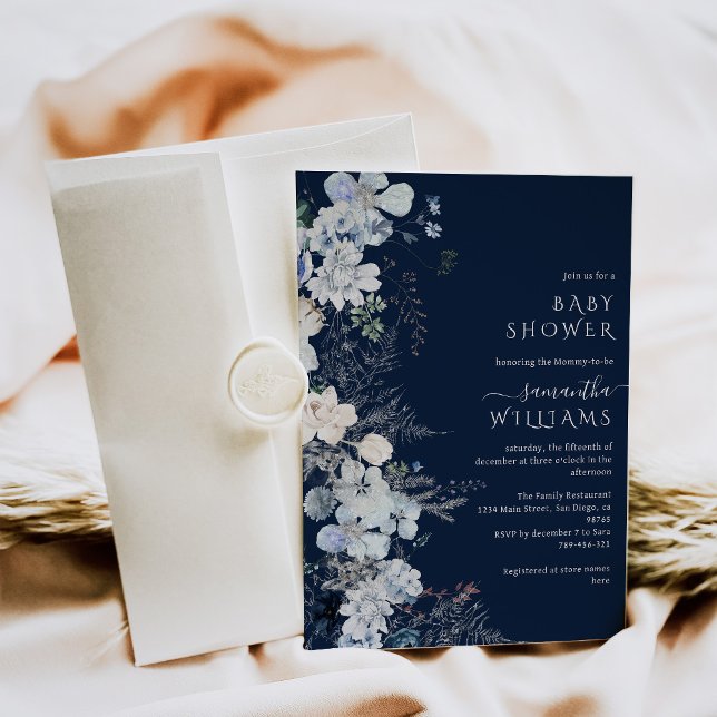 Blue Wildblomboho Winter Baby Shower Inbjudningar (Skapare uppladdad)