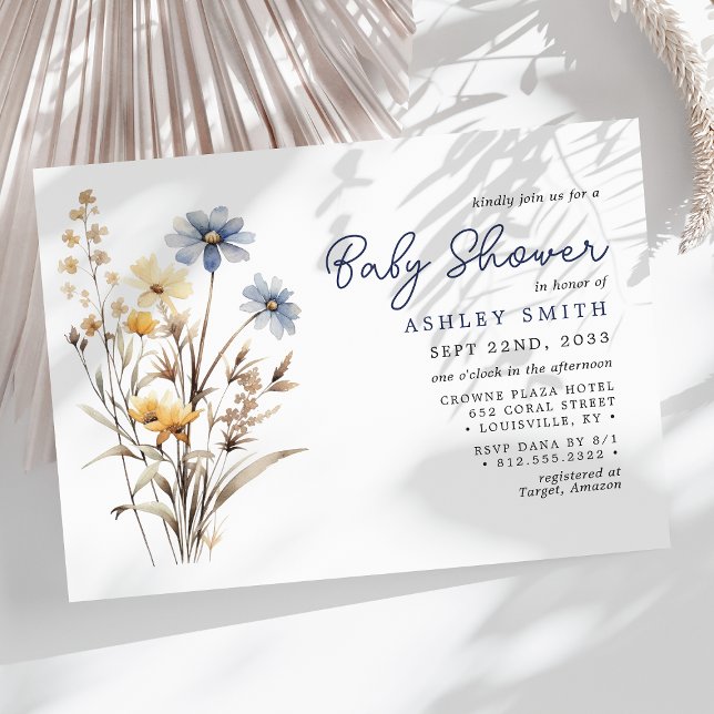 Blue WildblomBouquet Boho Baby Shower Inbjudningar (Skapare uppladdad)