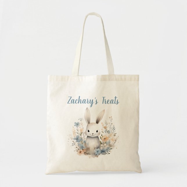 Blue WildblomBunny Rabbit Personlig Tygkasse (Framsidan)