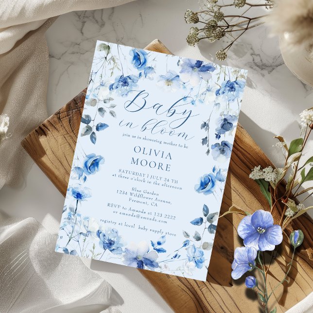 Blue Wildblomma Baby i Bloom Boy Shower Inbjudningar (Skapare uppladdad)