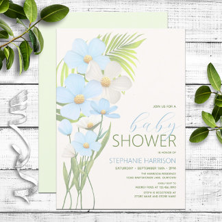 Blue Wildblomma Baby Shower Inbjudningar