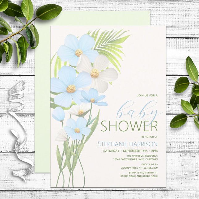 Blue Wildblomma Baby Shower Inbjudningar (Skapare uppladdad)