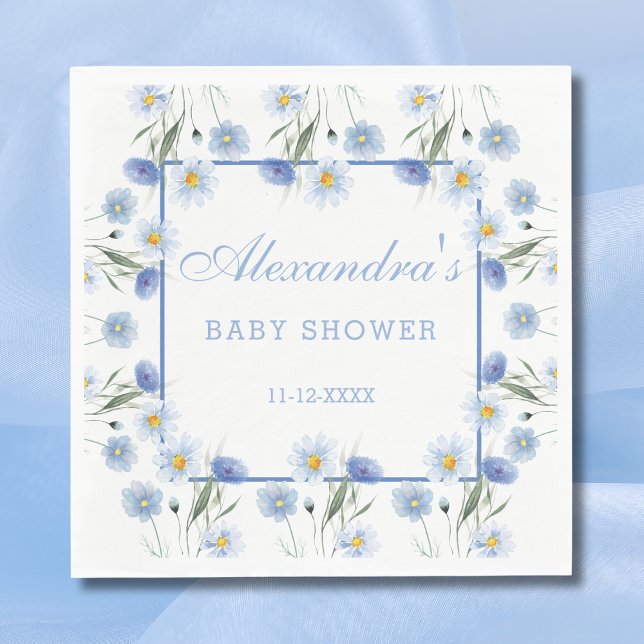 Blue Wildblomma Blommigt Boho Baby Shower Pappersservett (Skapare uppladdad)
