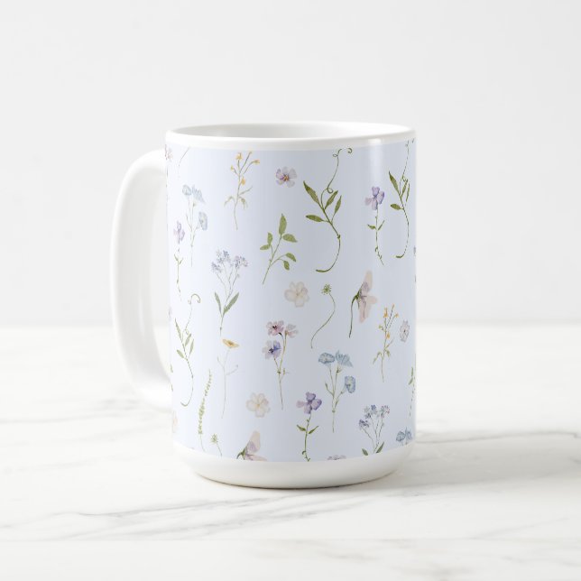 Blue Wildblomma Blommigt elegant Summer Baby Showe Kaffemugg (Framsida vänster)