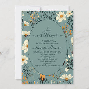 Blue Wildblomma Garden Girl Baby Shower Inbjudningar