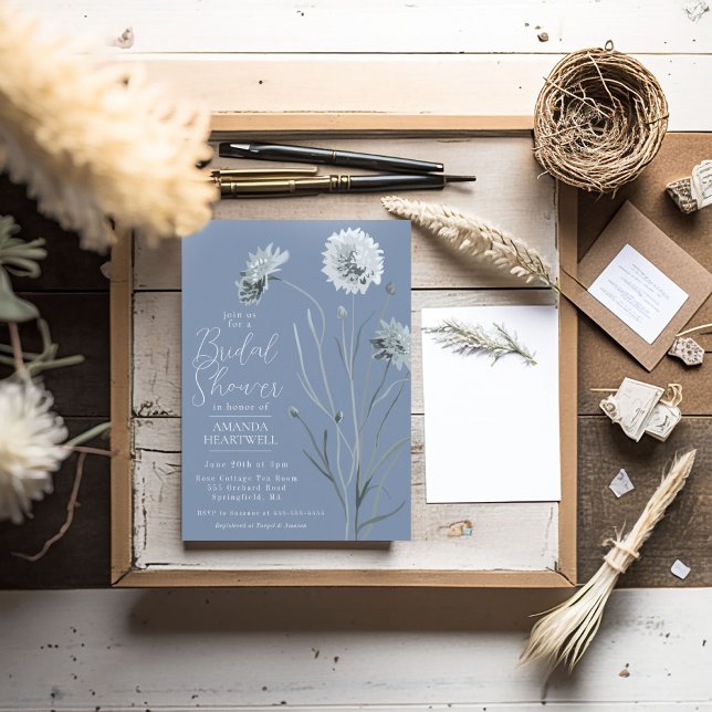 Blue Wildblomma Inbjudningskort för möhippan (Blue Wildflower Bridal Shower Invitation)