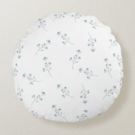 Blue Wildblomma Mönster Rund Kudde
