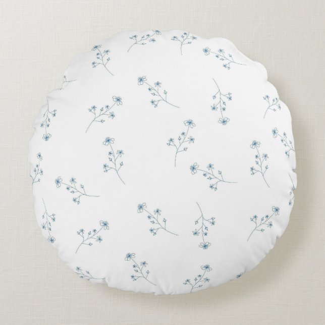 Blue Wildblomma Mönster Rund Kudde (Framsidan)