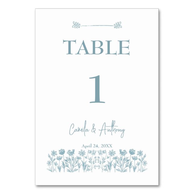Blue WildblommBoho Bröllop Bordsnummer (Framsidan)