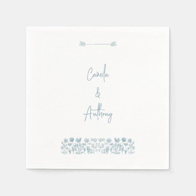 Blue WildblommBoho Bröllop Pappersservett (Framsidan)