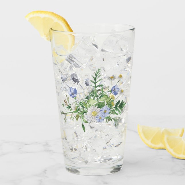 Blue Wildblommor Bouquet Glass Tumbler Glaskopp (Framsida Ice)