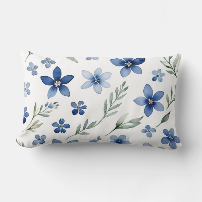 Blue Wildblommor Lumbarkudde (Framsida)